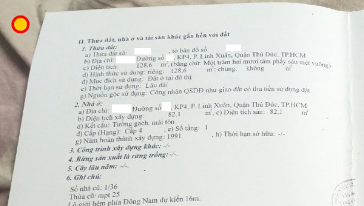 Bán nhà hẽm xe hơi, Linh Xuân, Thủ Đức, Dt: 128m2, ngang 6.35m , giá 4.8 tỷ.